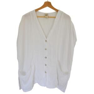 Match Point White Linen Button Front Tunic Size Medium